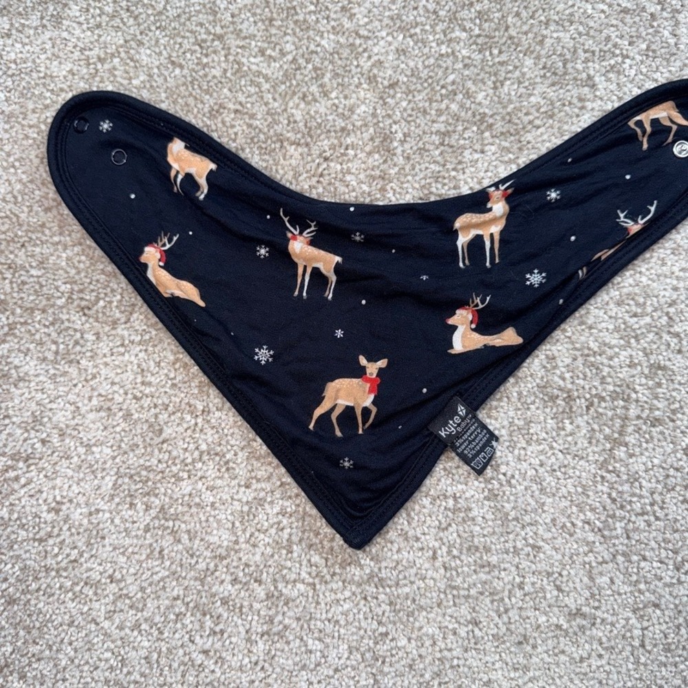 Kyte Baby Midnight Deer Reindeer Holiday Christmas Snow Bamboo Bandana Bib